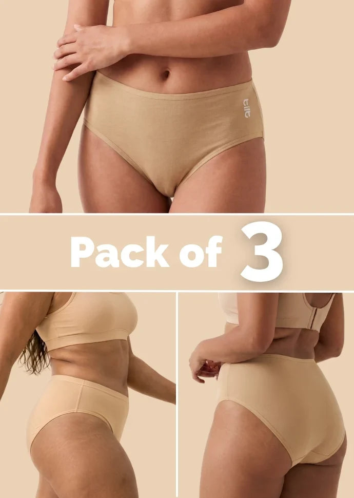 3 Pack - Beige Bamboo Absorbent Underwear