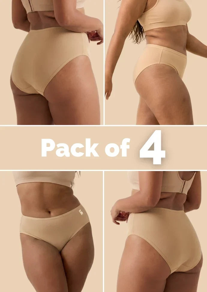 4 Pack - Beige Bamboo Absorbent Underwear