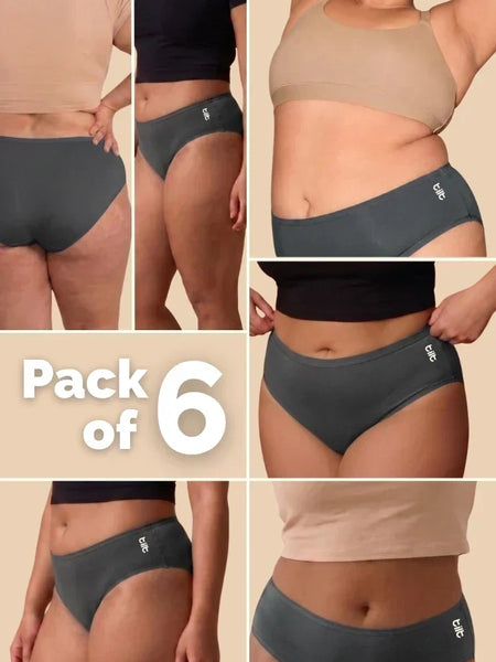 6 Pack - Grey Bamboo Absorbent Underwear