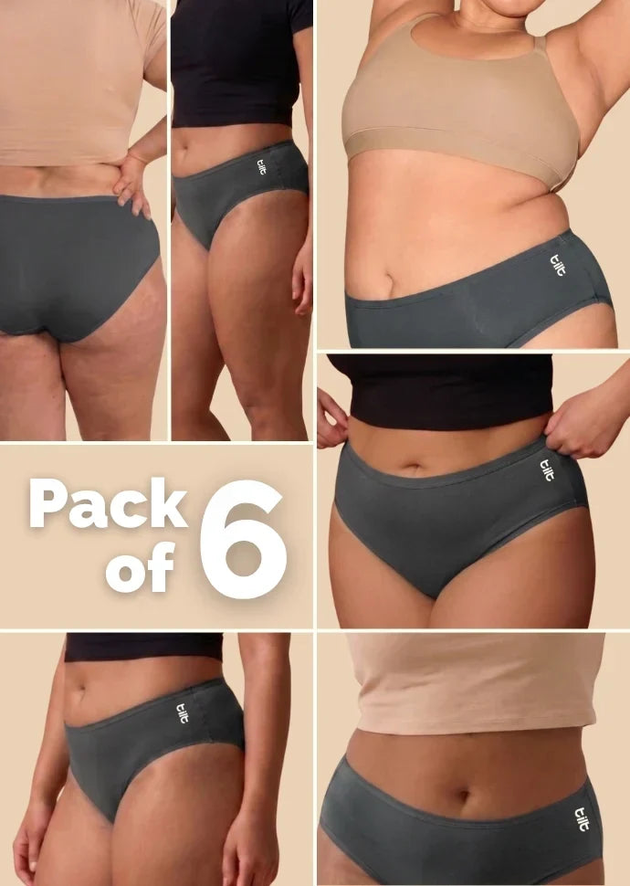 6 Pack - Grey Bamboo Absorbent Underwear