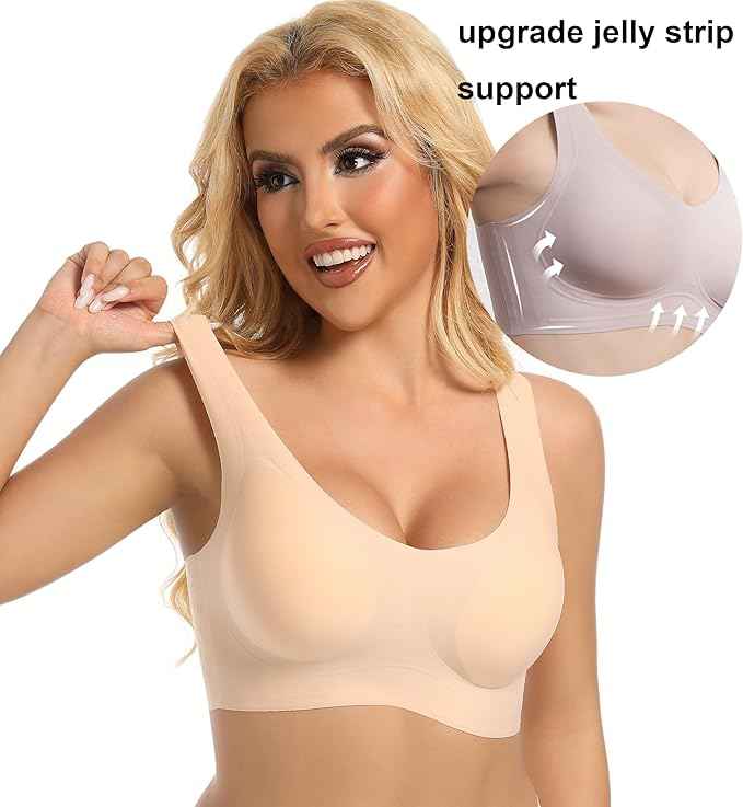 Pullover Wireless Bras for Women, Seamless Full Coverage U Neck No wire T-Shirt Bra