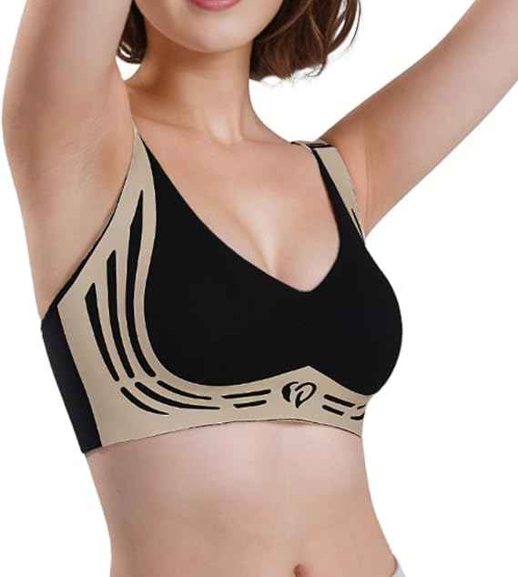Plus Size Black Padded Light Support Wireless Bra, Seamless Soft Bralette, for Sleep, Yoga and Everyday