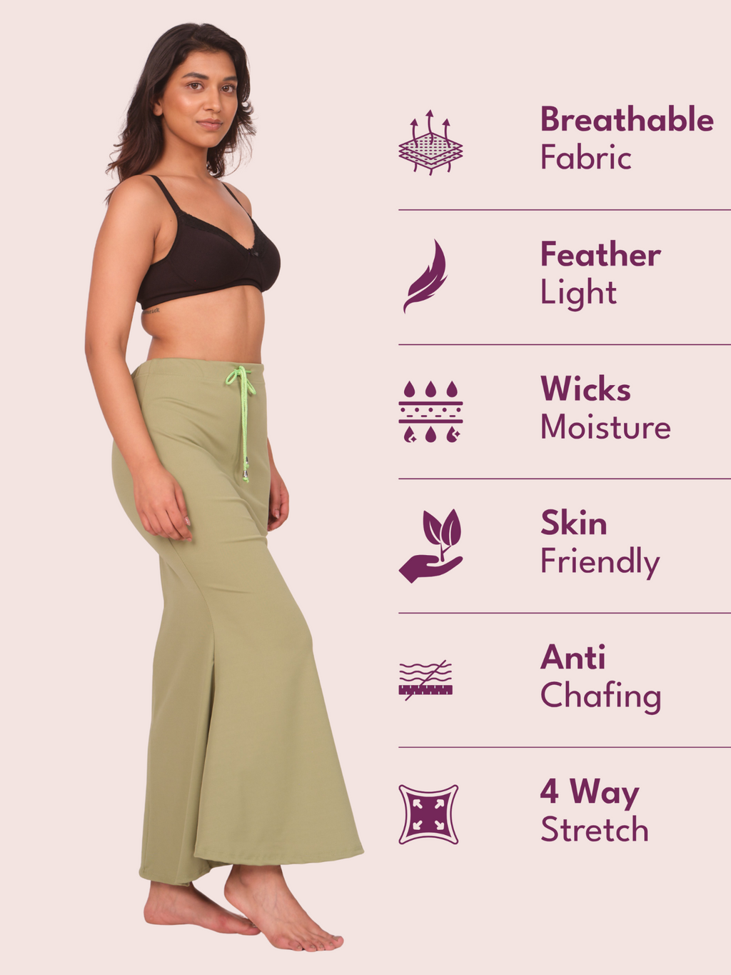 Munns & Mars Saree Shapewear Polyester Fish Cut - Mehndi