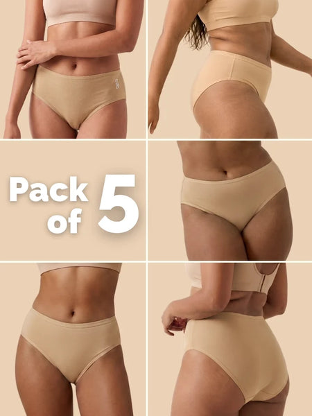 5 Pack - Beige Bamboo Absorbent Underwear