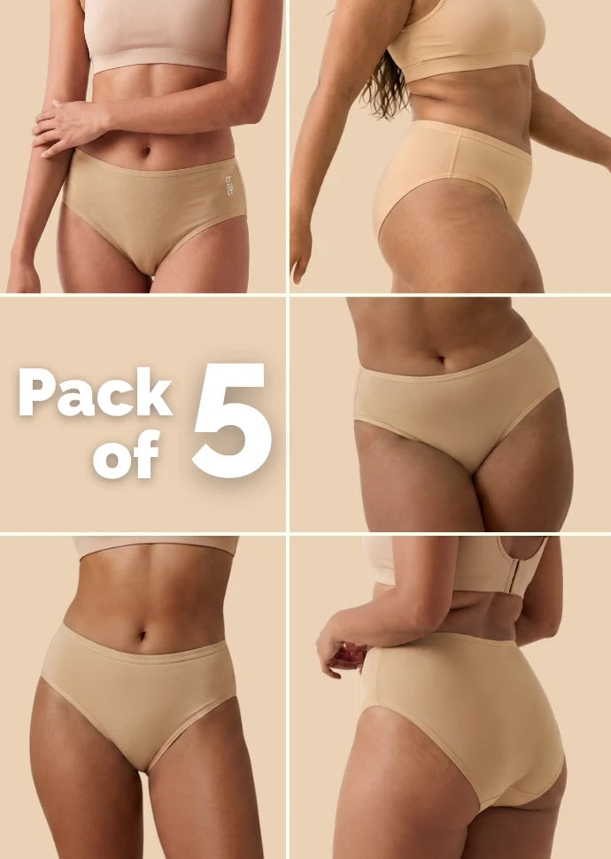 5 Pack - Beige Bamboo Absorbent Underwear