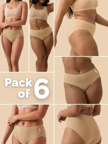 6 Pack - Beige Bamboo Absorbent Underwear