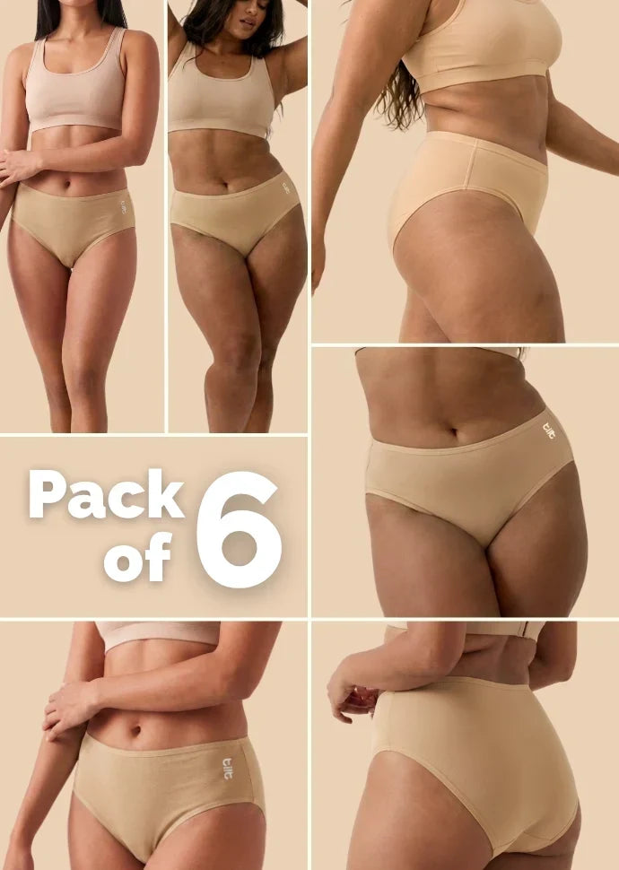 6 Pack - Beige Bamboo Absorbent Underwear