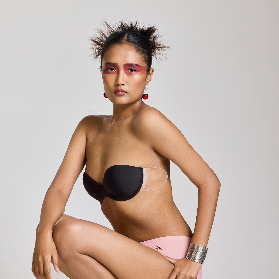 MAROON Strapless Seamless Silicone Invisible Bra Breast Lifting Dress Half Coverage Nylon Lightly Padded Transparent Back Underwire Party wear Stick-on Bra