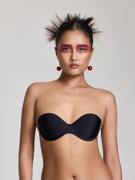 MAROON Strapless Seamless Silicone Invisible Bra Breast Lifting Dress Half Coverage Nylon Lightly Padded Transparent Back Underwire Party wear Stick-on Bra