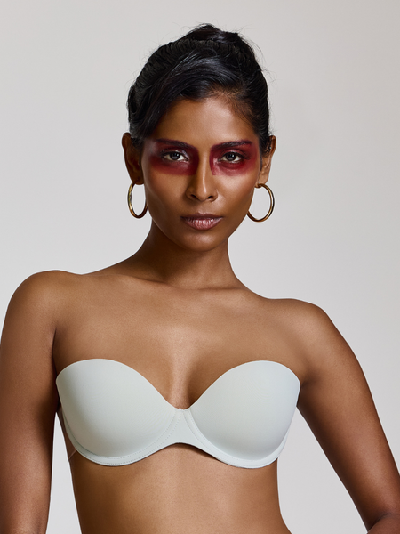 MAROON Strapless Seamless Silicone Invisible Bra Breast Lifting Dress Half Coverage Nylon Lightly Padded Transparent Back Underwire Party wear Stick-on Bra