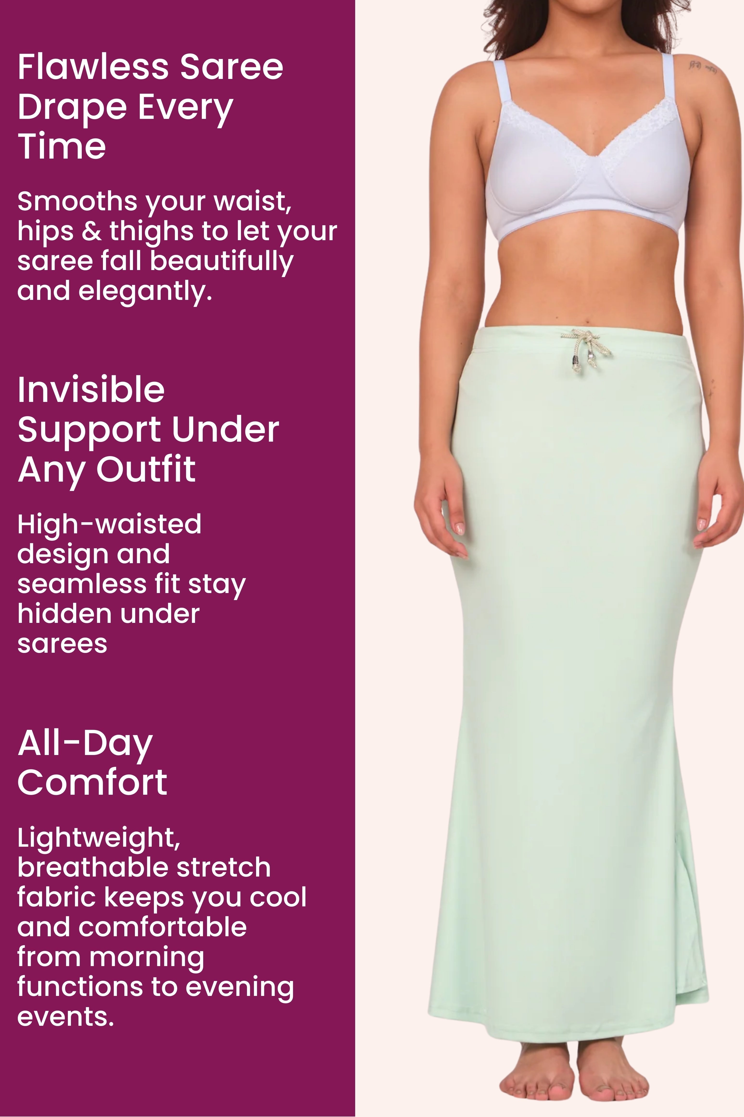 Munns & Mars Polyester Fish-Cut Saree Shapewear