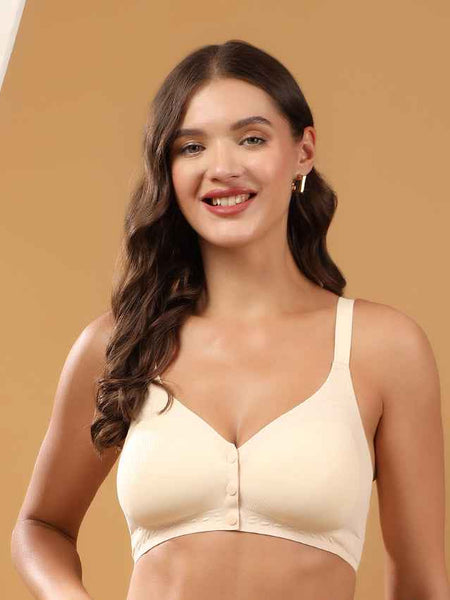Women Beige Full Coverage Front Open Maternity Breastfeeding Bra