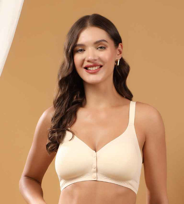 Women Beige Full Coverage Front Open Maternity Breastfeeding Bra