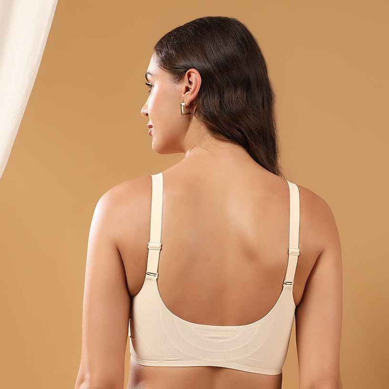 Women Beige Full Coverage Front Open Maternity Breastfeeding Bra
