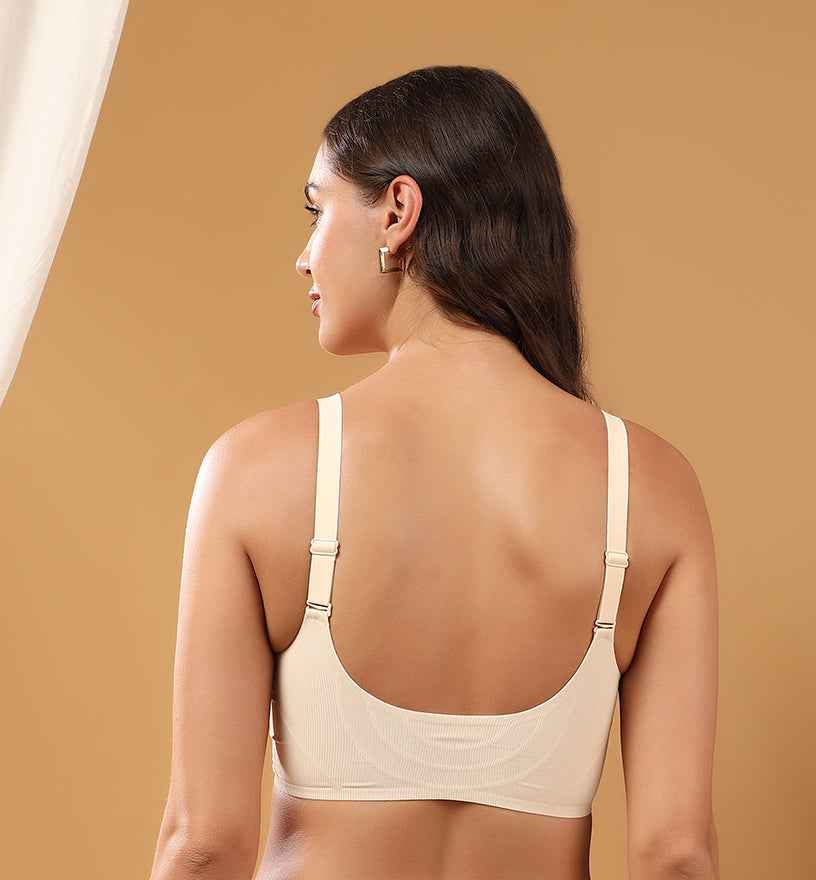 Women Beige Full Coverage Front Open Maternity Breastfeeding Bra