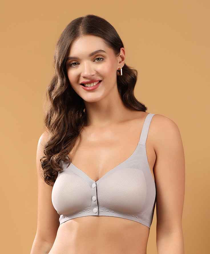 Women Grey Full Coverage Front Open Maternity Breastfeeding Bra