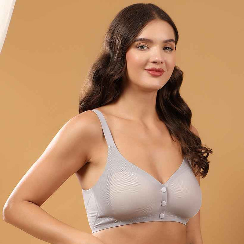 Women Grey Full Coverage Front Open Maternity Breastfeeding Bra