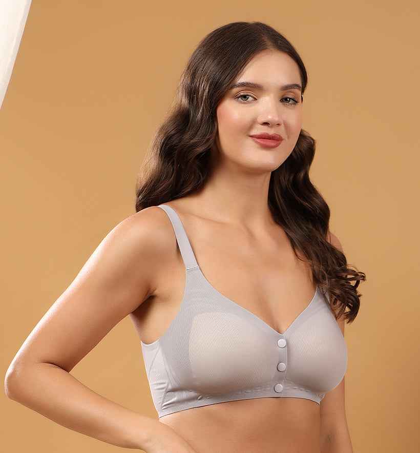 Women Grey Full Coverage Front Open Maternity Breastfeeding Bra