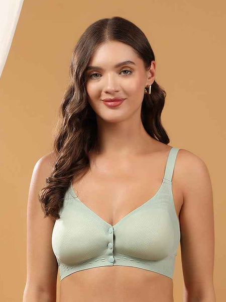 Women Mint Green Full Coverage Front Open Maternity Breastfeeding Bra
