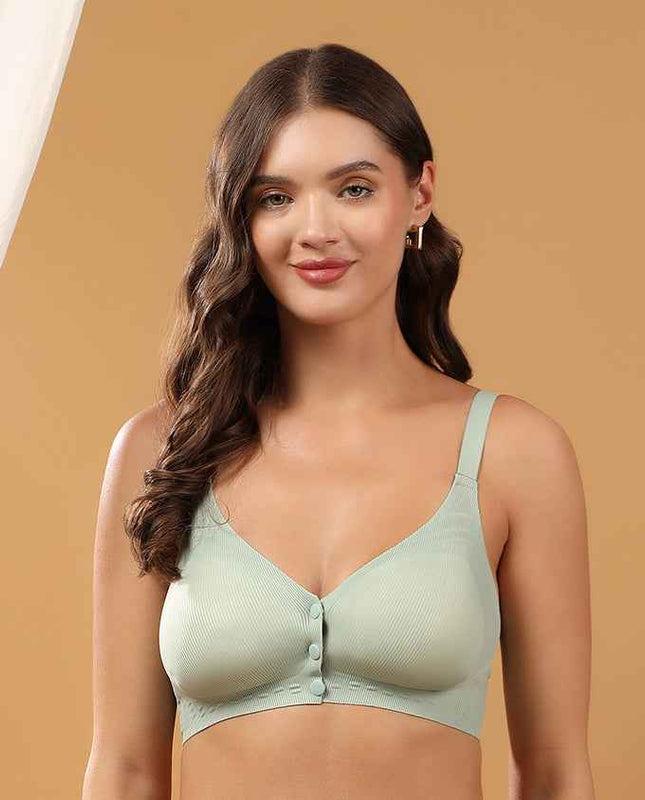 Women Mint Green Full Coverage Front Open Maternity Breastfeeding Bra