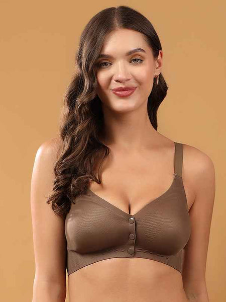 Women Brown Full Coverage Front Open Maternity Breastfeeding Bra