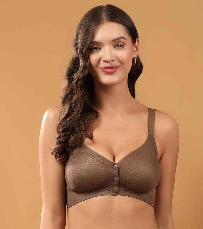 Women Brown Full Coverage Front Open Maternity Breastfeeding Bra