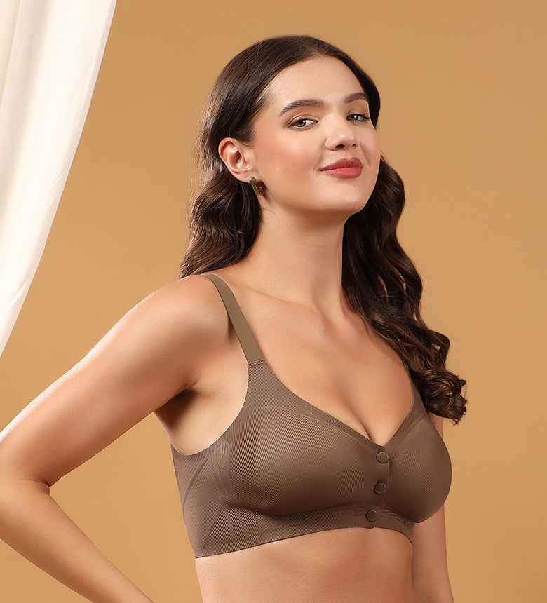 Women Brown Full Coverage Front Open Maternity Breastfeeding Bra