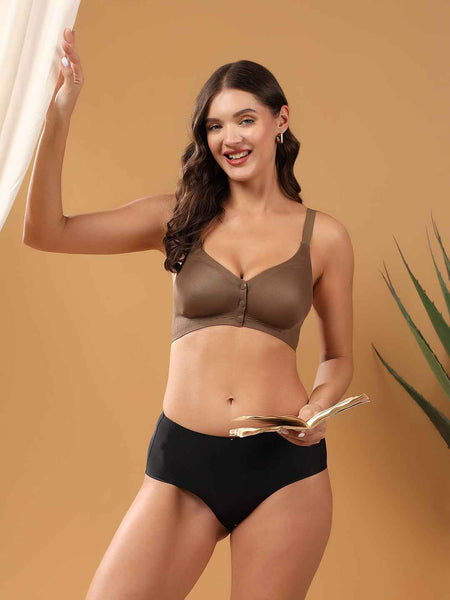 Women Brown Full Coverage Front Open Maternity Breastfeeding Bra