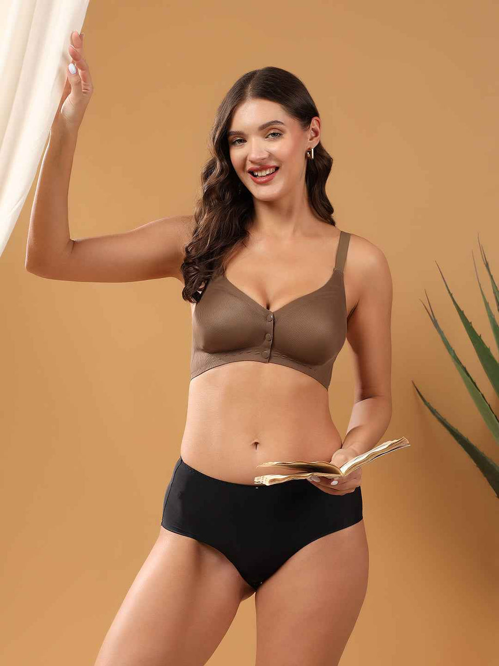 Women Brown Full Coverage Front Open Maternity Breastfeeding Bra