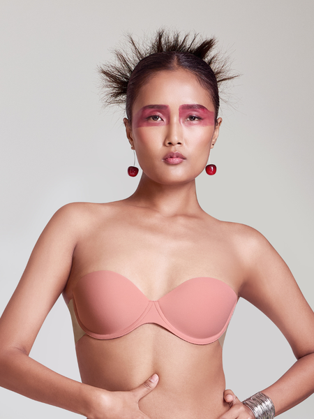 MAROON Strapless Seamless Silicone Invisible Bra Breast Lifting Dress Half Coverage Nylon Lightly Padded Transparent Back Underwire Party wear Stick-on Bra