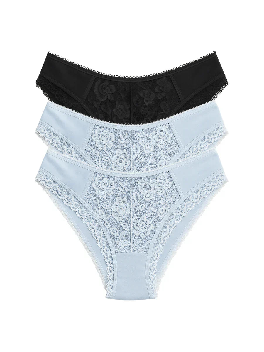 Mid Waist Bikini Panty with Lace  (Pack of 3)