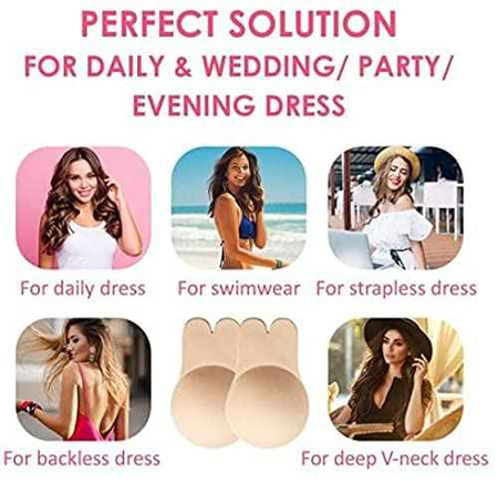 Brachy Women Pack Of 2 Sticky Adhesive Silicone Invisible Push Up Backless Strapless Nipple Cover Bra