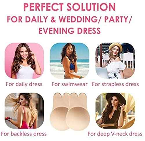 Brachy Women Pack Of 2 Sticky Adhesive Silicone Invisible Push Up Backless Strapless Nipple Cover Bra
