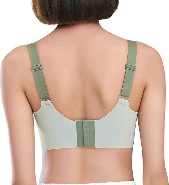 Plus Size Green Padded Light Support Wireless Bra, Seamless Soft Bralette, for Sleep, Yoga and Everyday