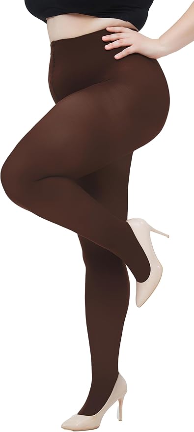 Women Brown Kashmiri Solid Footed Warm Thick Fur Thermal Bottom High Waist Stockings - Brachy