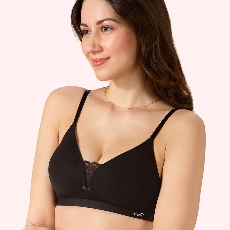 Cove Everyday Cotton Bra – Lightly Padded, Wire-Free, Lace Front, Designer Straps & Full Support Underband