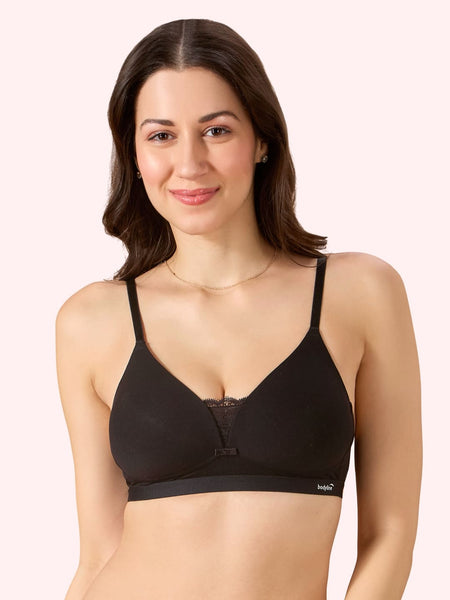 Cove Everyday Cotton Bra – Lightly Padded, Wire-Free, Lace Front, Designer Straps & Full Support Underband