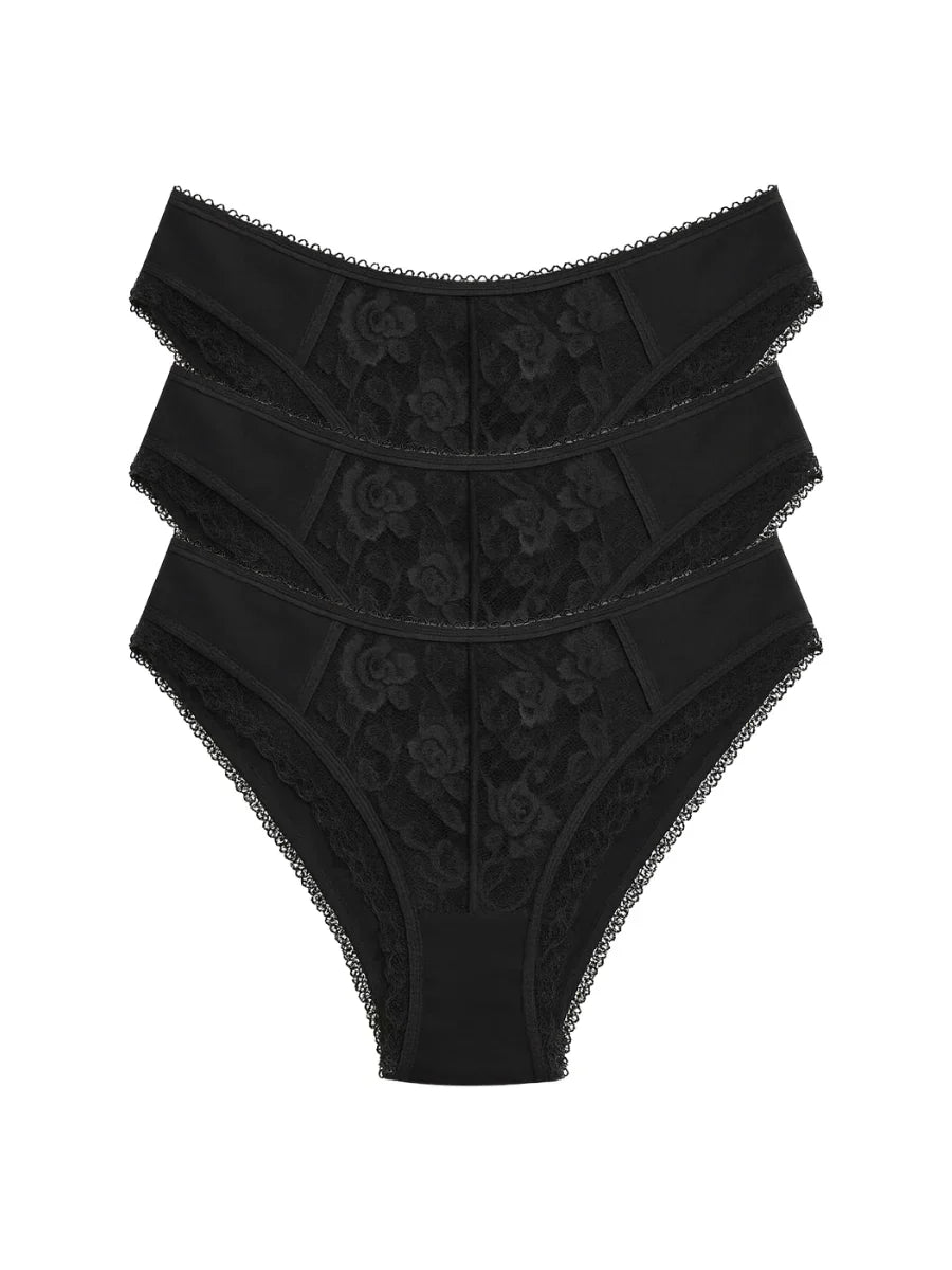 Mid Waist Bikini Panty with Lace  (Pack of 3)