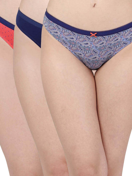 SOIE Woman - Mid Rise Medium Coverage Solid and Printed Cotton Stretch Brief Panty (Pack of 3) - Panty -for Women