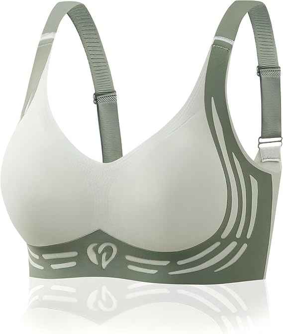 Plus Size Green Padded Light Support Wireless Bra, Seamless Soft Bralette, for Sleep, Yoga and Everyday