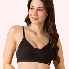 Cove Everyday Cotton Bra – Lightly Padded, Wire-Free, Lace Front, Designer Straps & Full Support Underband
