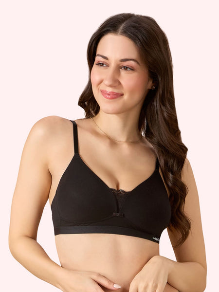 Cove Everyday Cotton Bra – Lightly Padded, Wire-Free, Lace Front, Designer Straps & Full Support Underband