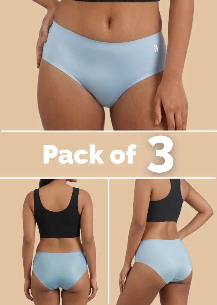 3 Pack - Blue Mid-waist Seamless Underwear