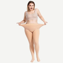 Women Beige Solid Winter Warm Fleece Lined Soft Touch Thick Velvet Tights Footed Thermal Stockings - Brachy