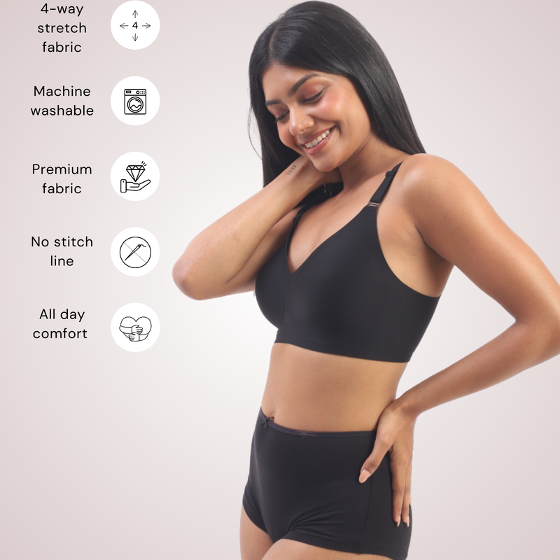 Everyday Black Duo- Bello & Vera Black Seamless Wirefree Bras