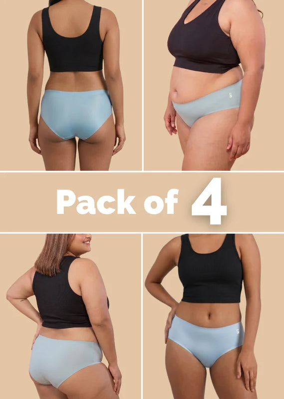 4 Pack - Blue Mid-waist Seamless Underwear