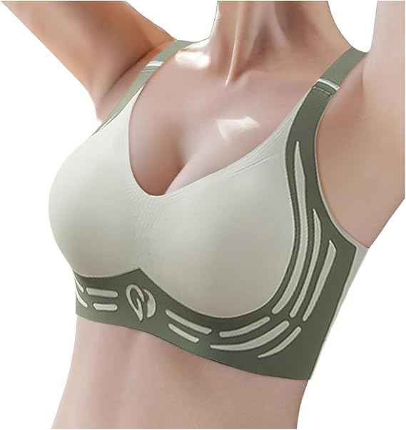 Plus Size Green Padded Light Support Wireless Bra, Seamless Soft Bralette, for Sleep, Yoga and Everyday