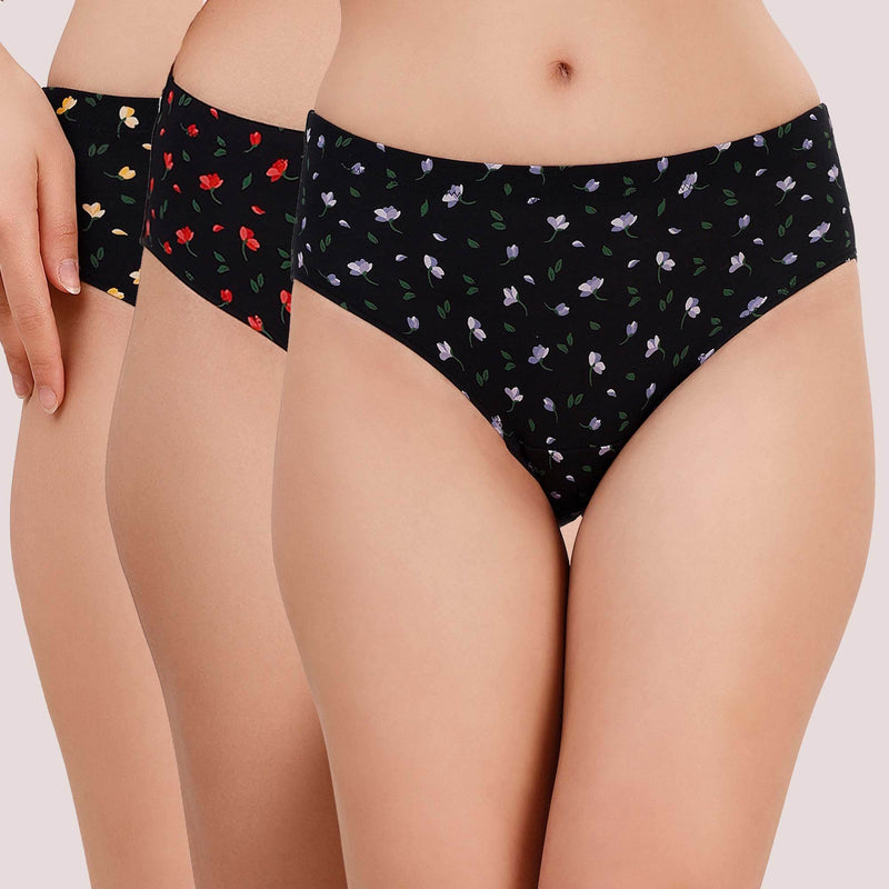 SOIE Woman - High Rise Full Coverage Printed Stretch Cotton Hipster Panty (Pack of 3) - Panty -for Women