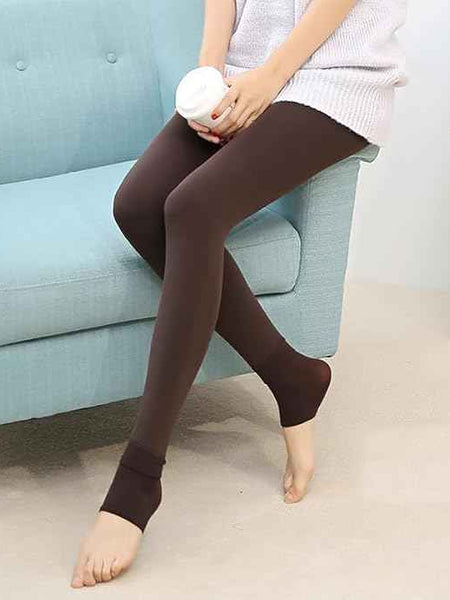 Brown Bottom Thermals Warm Winter High Waist Tummy Control Fleece Leggings for Womens
