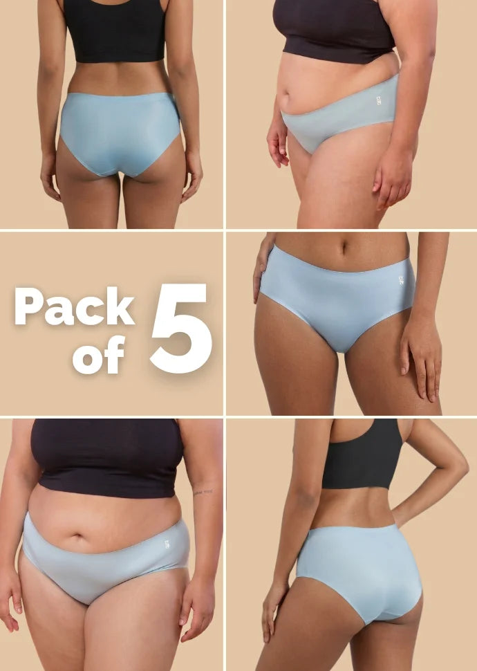 5 Pack - Blue Mid-waist Seamless Underwear